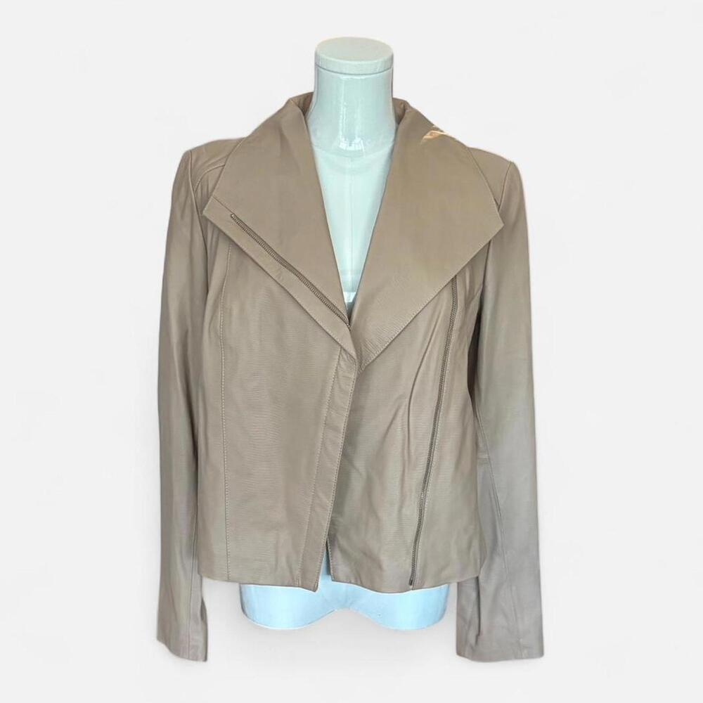 Cole Haan Lamb Skin Leather Round Neck Front Zip Moto Jacket NWOT